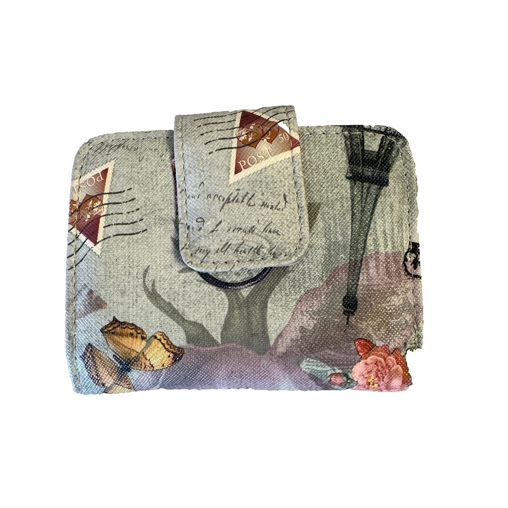 Womens Bifold Snap Wallet with Novelty Eiffel Tower Vintage Paris Postcard Theme